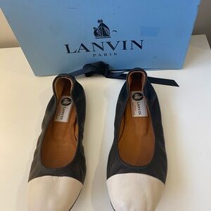 Lanvin Cap Toe Ballet Slippers Black w/ creme toe